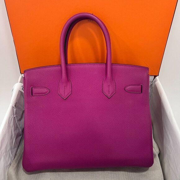 100% Authentic Hermès Birkin 30 in Rose Pourpre Togo with PHW Stamp A - Picture 3 of 14